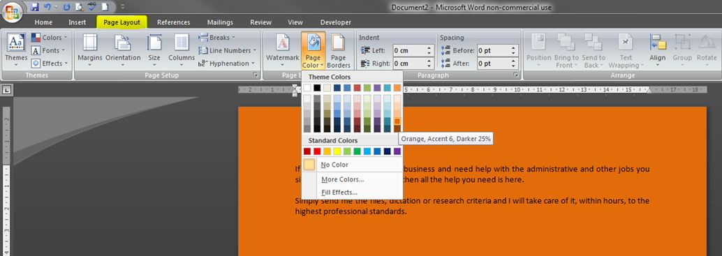 change microsoft word background color